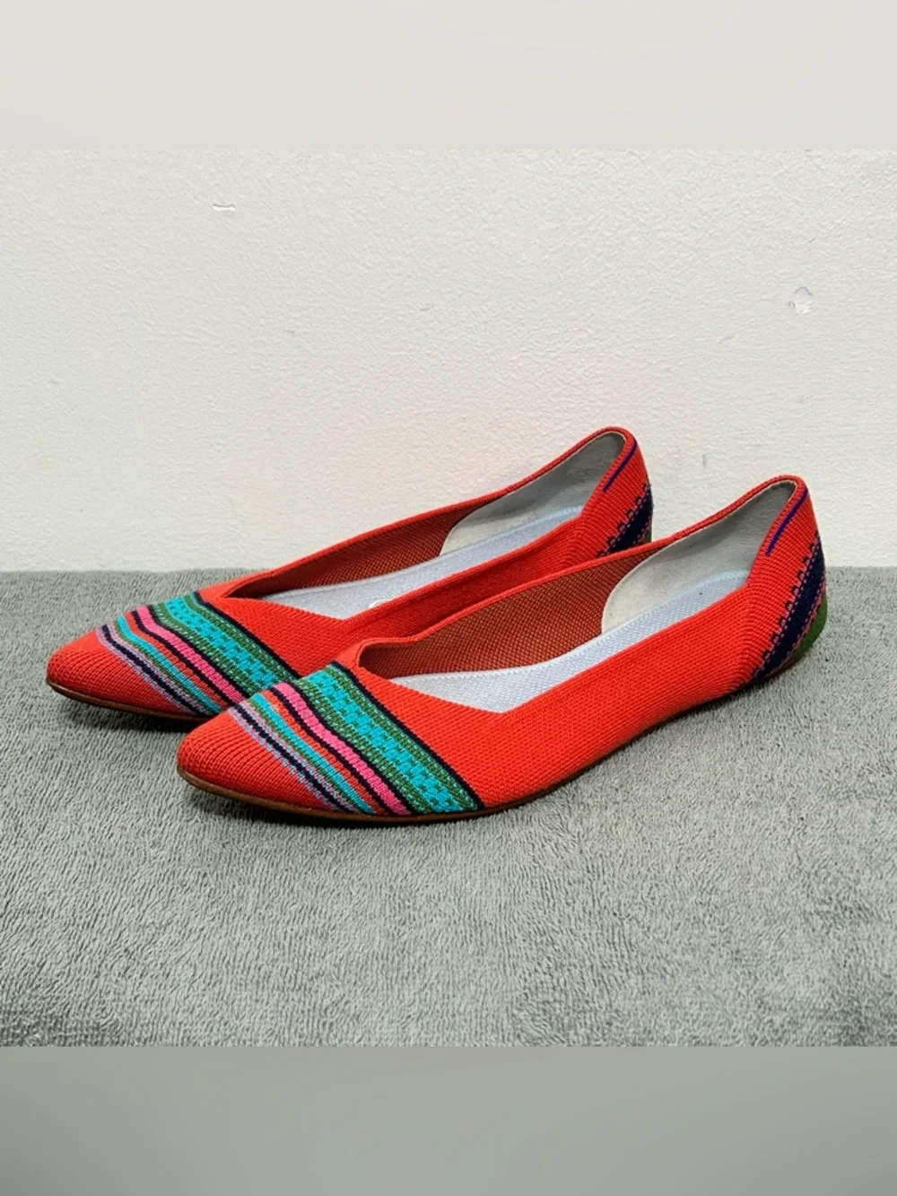 Rothy’s Merino Wool Collection Point Toe Blaze Ribbon Stripe Flats Womens Size 9
